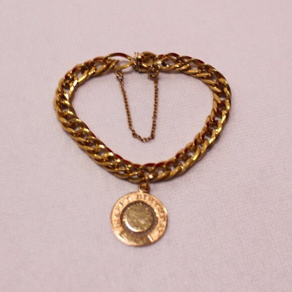 Vintage 12K Gold Filled Double Link Chain Bracelet w/Lamode Happy Birthday Charm - Picture 10 of 10